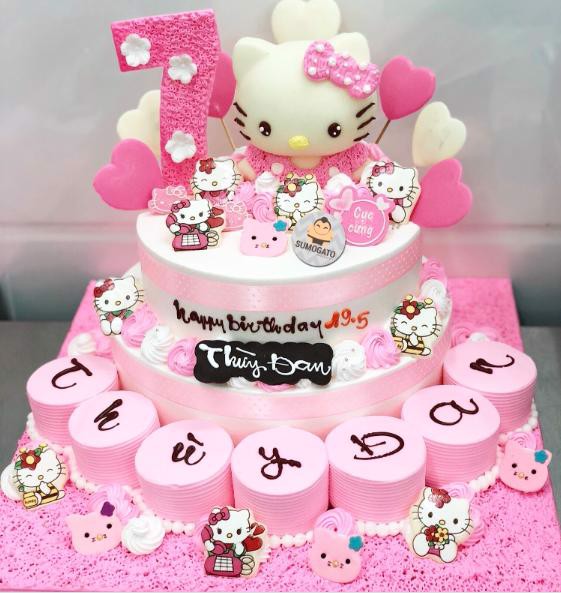 Bánh sinh nhật trái tim vẽ hình con mèo Happy birthday Phương Linh MS1190 - Bánh  sinh nhật bông lan trứng muối Tp. HCM